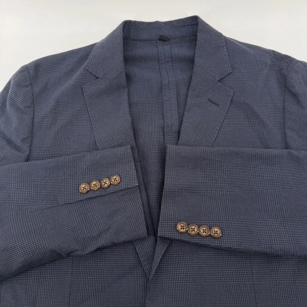 J.Crew Ludlow Blazer Mens 38R (M) Slim Fit Cotton Linen Blue Micro-Check